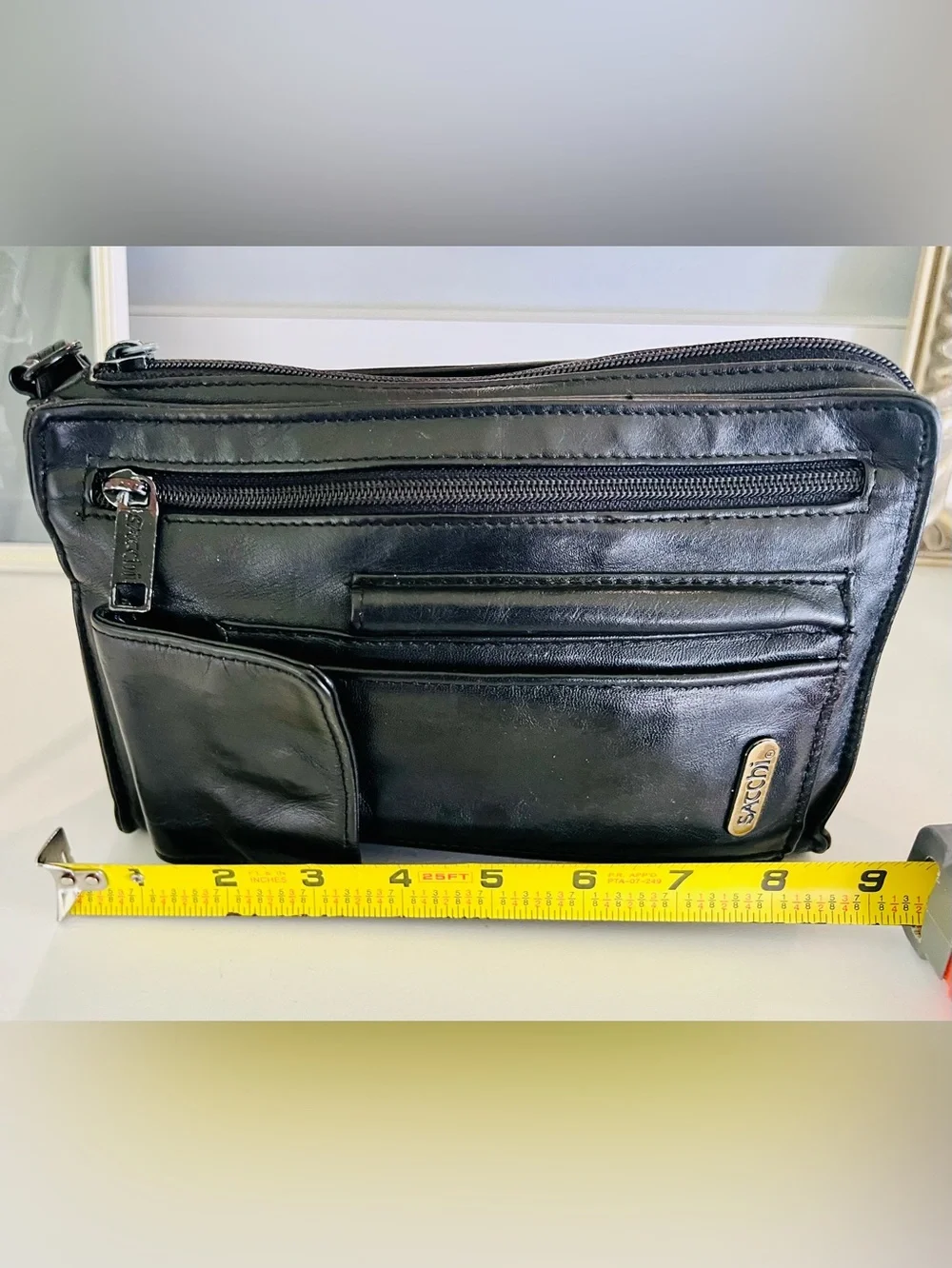 Vintage Satchi Black Genuine Leather Travel Organizer and Clutch Wristlet.